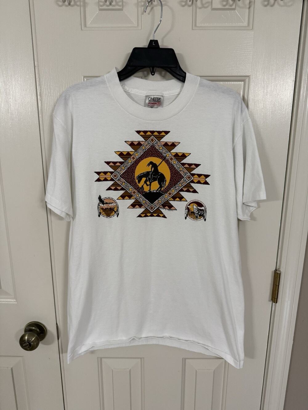 Oneita Power 50 T Shirt Vintage Single Stitch L Southwest Horse Graphic